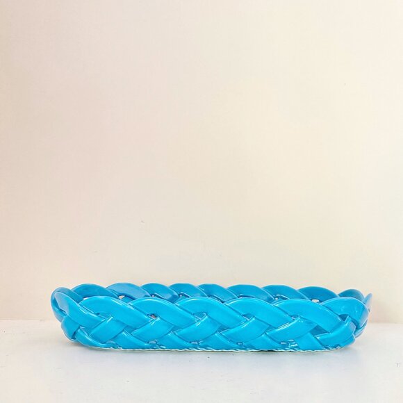 PRIMO'GI Handmade in Italy Blue Woven Treccia Ceramic Long Basket Tray - Picture 8 of 9